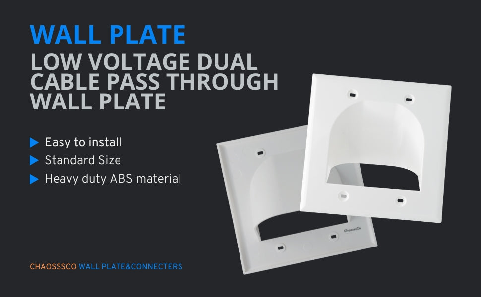 2-Gang Recessed Cable Wall Plate for Low Voltage AV Cables